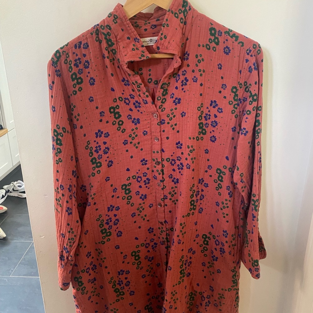 Natural Life Women's Cotton Floral shirt Dress, Size Small